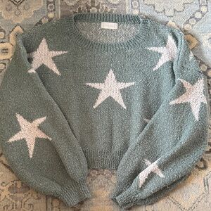 Altar'd State Mint Green Star Crewneck Sweater